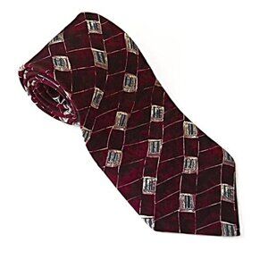 Vintage Savile Row Men's Neck Tie 100% Italian Silk Burgundy Cream & Gray EUC